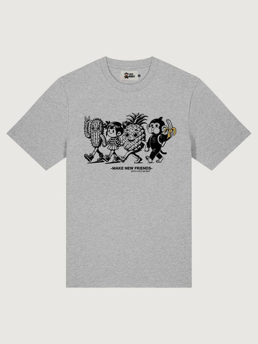 T-shirt unisex Fruits con stampa “Make New Friends” grigio melange