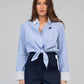 Camicia Senora blu in popeline di cotone con nodo