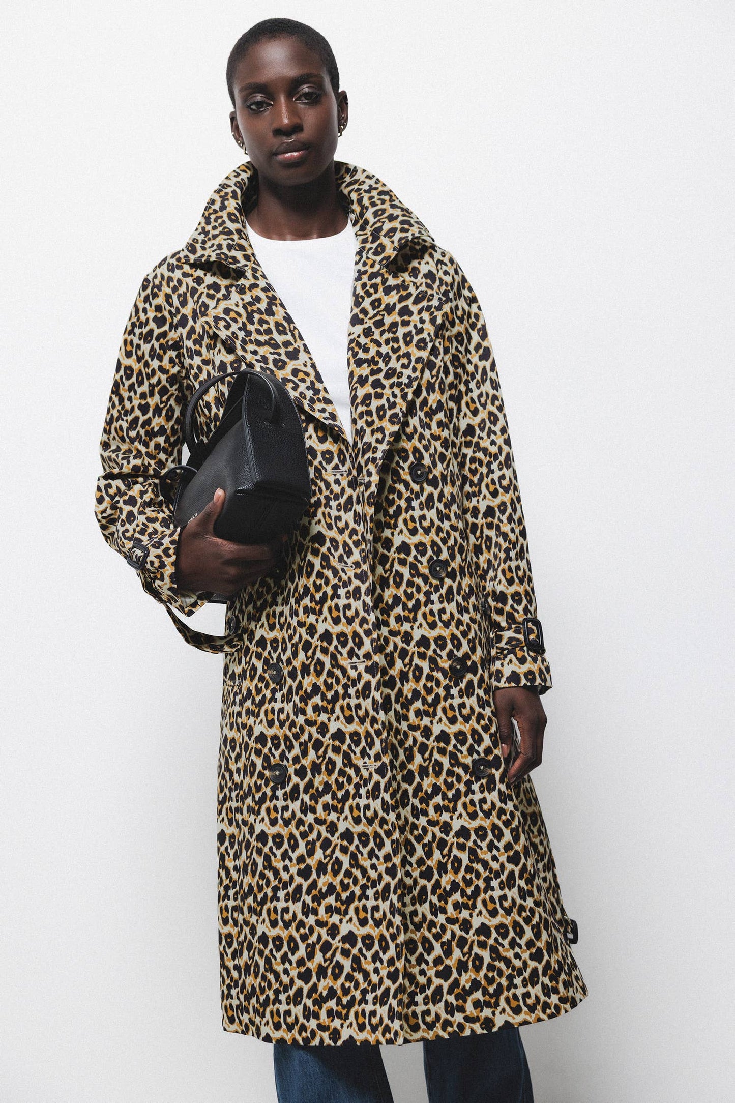 Trench doppiopetto animalier con cintura
