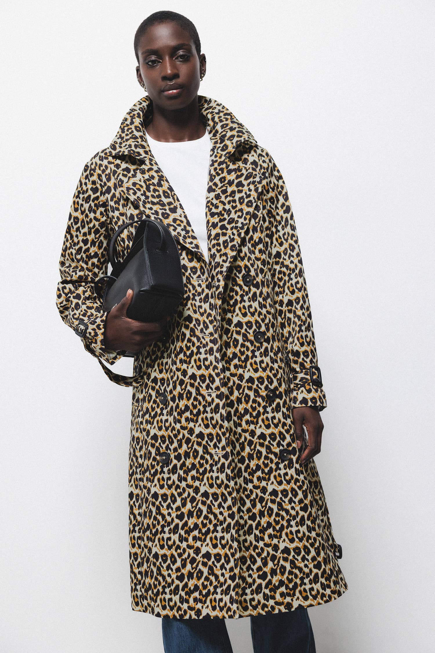 Trench doppiopetto animalier con cintura