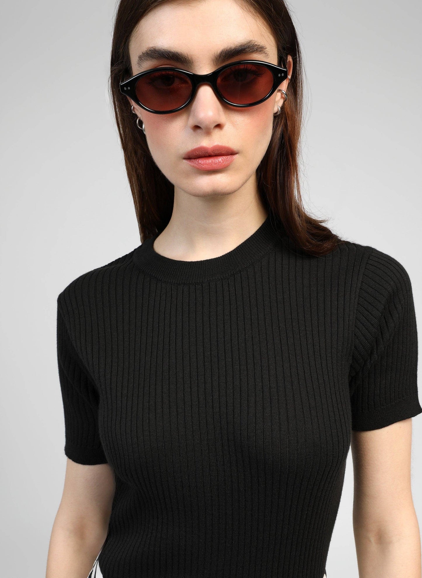 Maglia a Costine Nera Girocollo Manica Corta