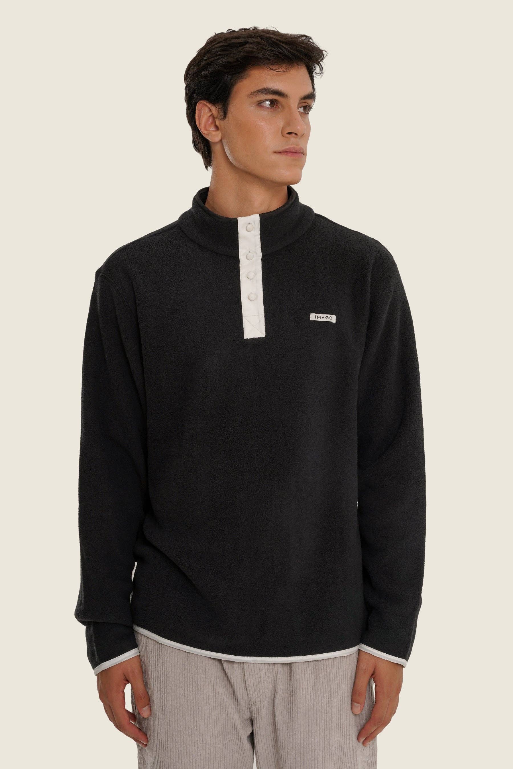 Maglione in pile nero unisex in cotone organico