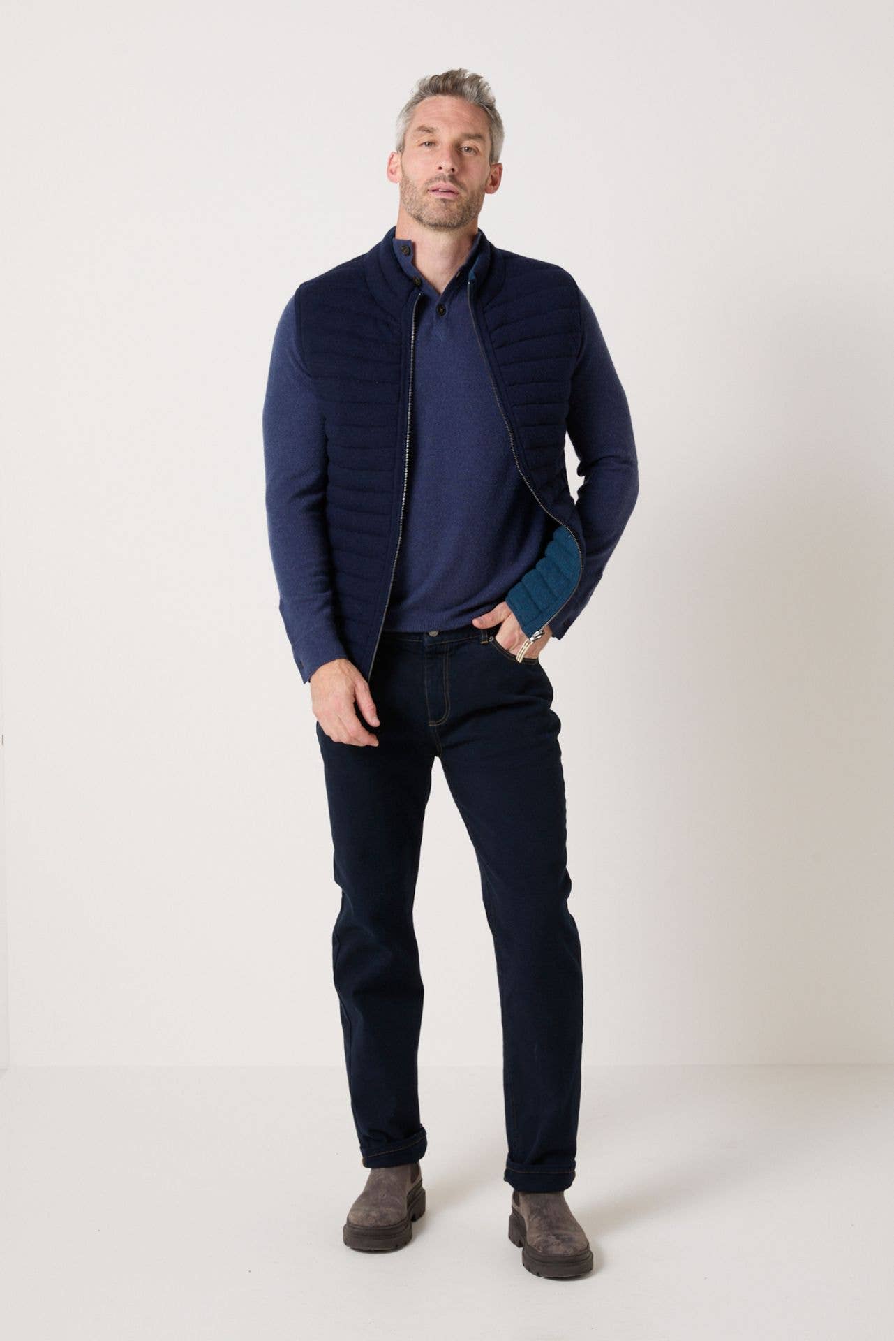 Gilet imbottito reversibile Brunch blu navy e blu petrolio
