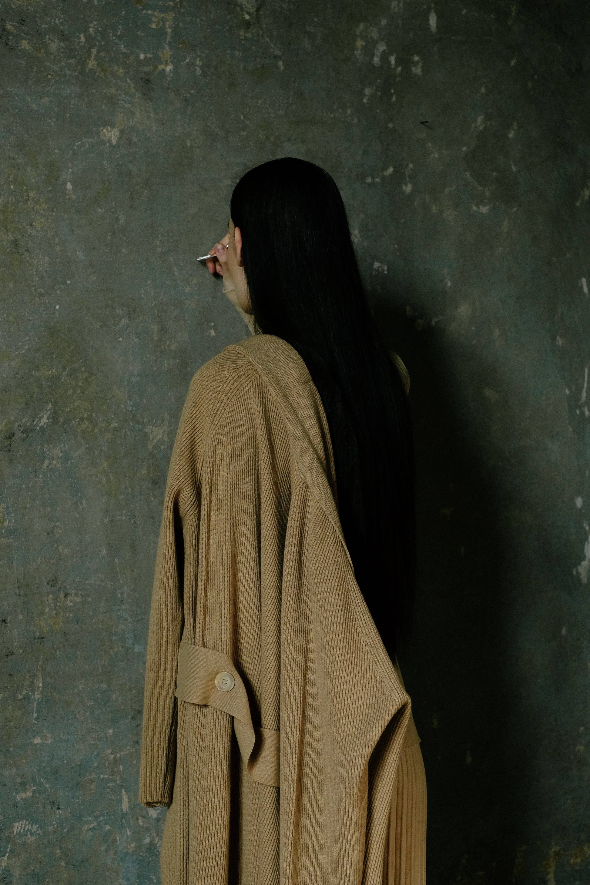 Maxi cardigan in misto cashmere con collo a scialle