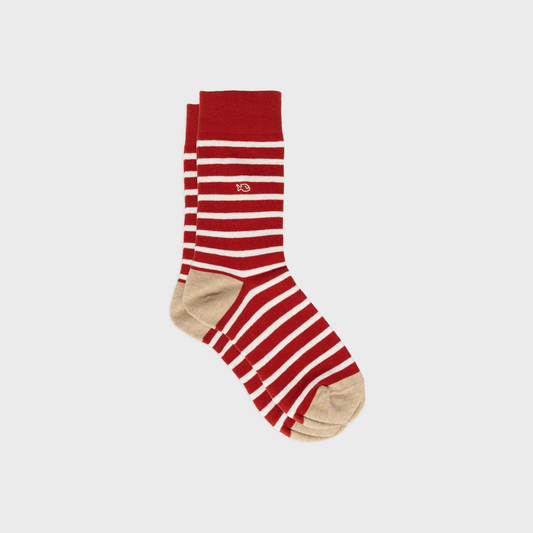 Calzini in cotone pettinato a righe larghe rosso e beige