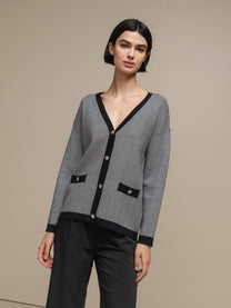 Cardigan in maglia a spina di pesce con bottoni