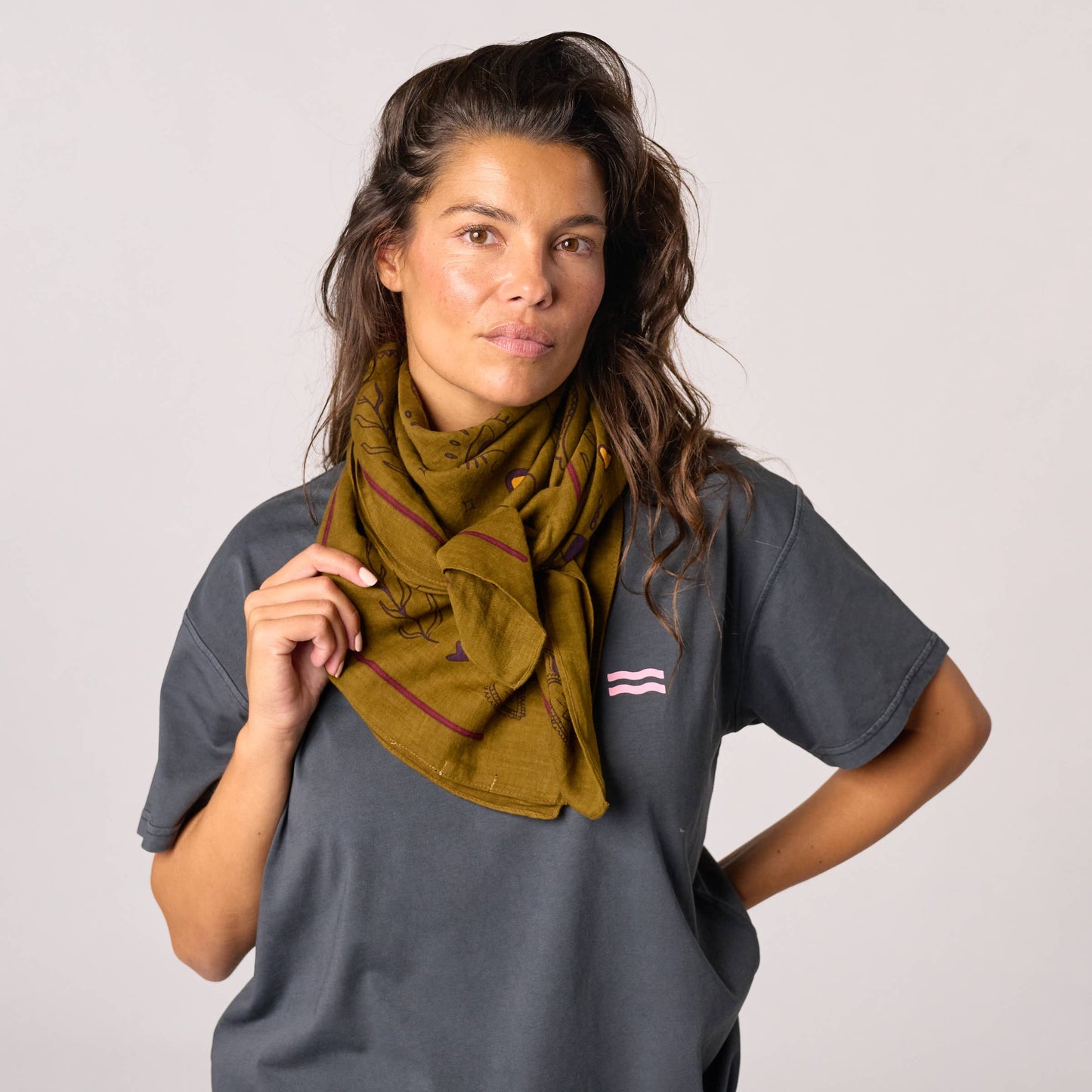 Foulard donna in cotone biologico Lise color kaki