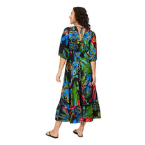 Abito estivo lungo boho con maniche a 3/4 e stampa tropicale