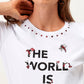 T-shirt The World Is Female con applicazioni gioiello