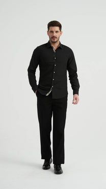 Camicia slim fit nera con dettagli tartan