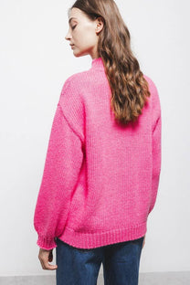 Maglione in maglia a trecce fucsia