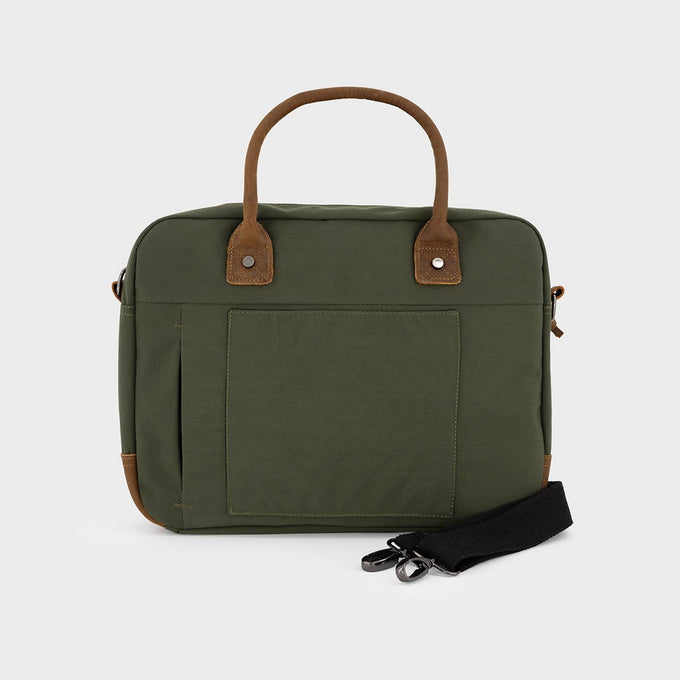 Borsa porta laptop khaki con zip arancione