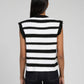 Cardigan smanicato a righe con bottoni gioiello