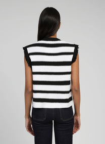 Cardigan smanicato a righe con bottoni gioiello