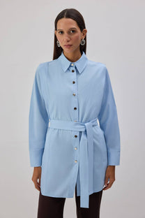 Camicia lunga in popeline con cintura
