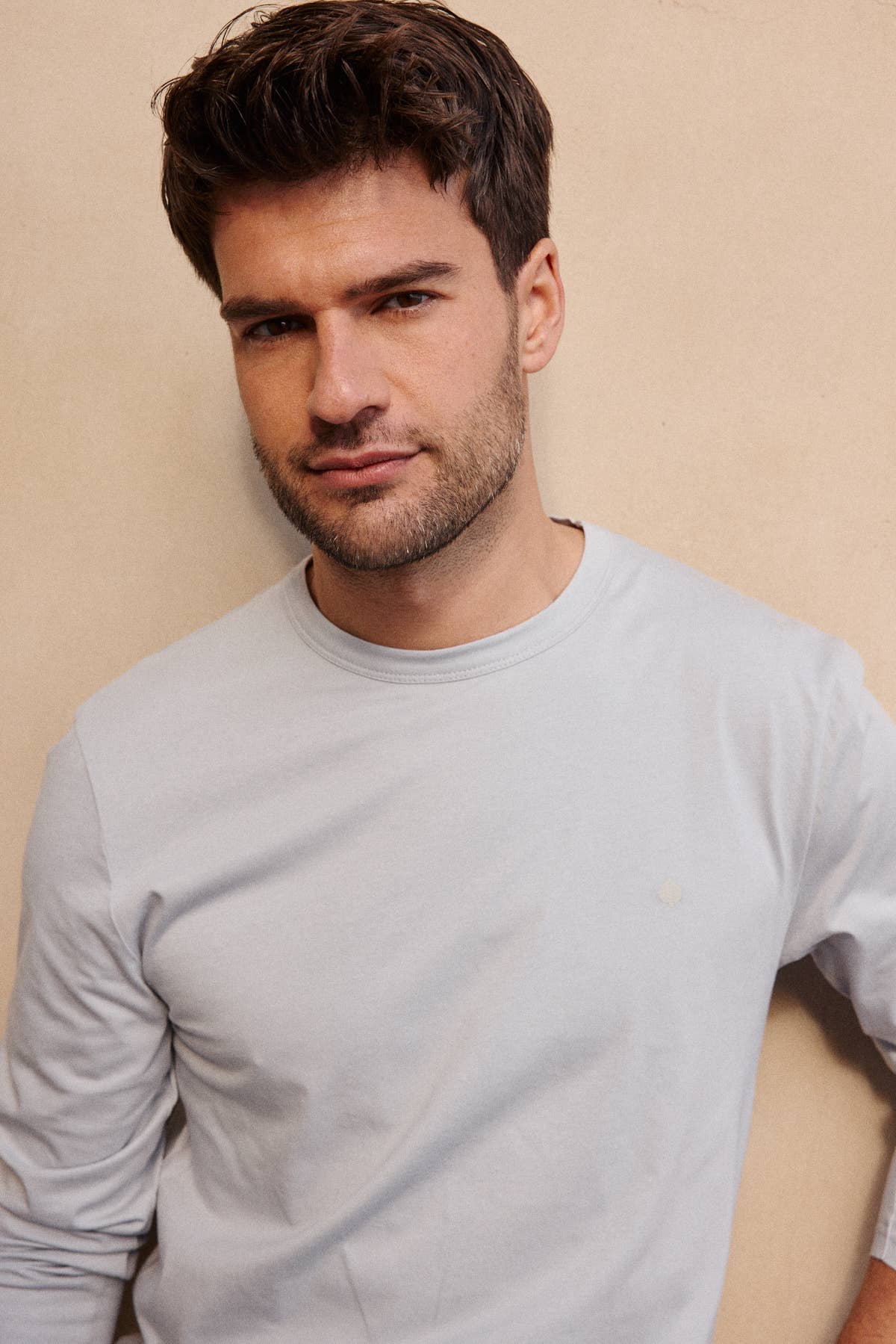 T-shirt uomo a maniche lunghe in cotone biologico blu/grigio