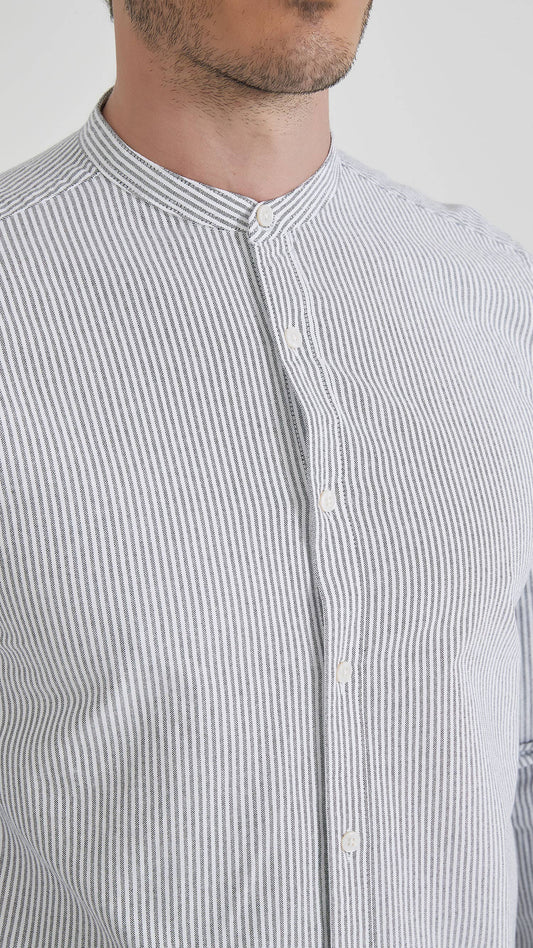 Camicia Oxford a righe bicolore con collo alla coreana