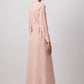 Abito camicia lungo rosa in popeline con cintura