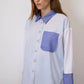 Set camicia e gonna lunga a righe con cuciture a contrasto