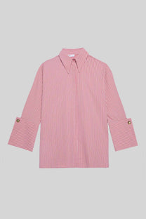 Camicia a righe rosa con polsini ampi