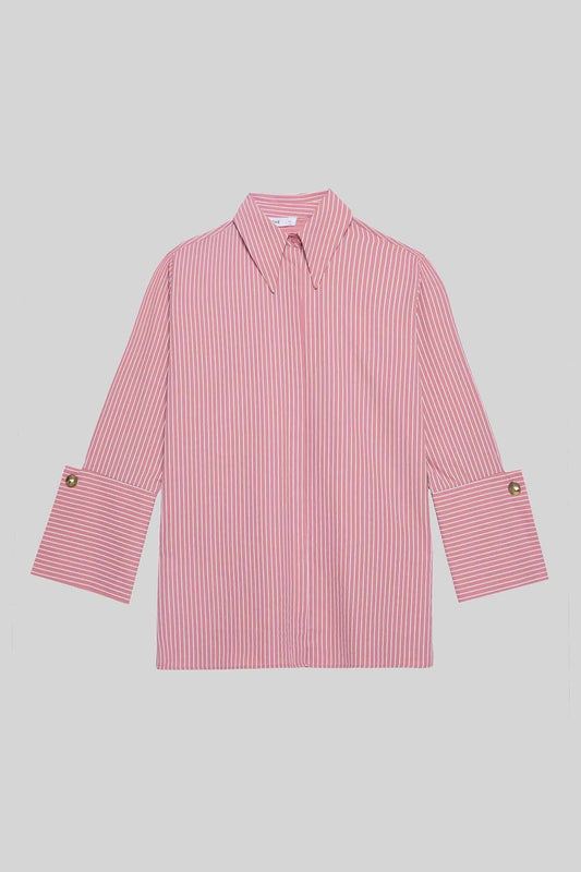Camicia a righe rosa con polsini ampi