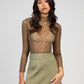 Top in pizzo kaki a collo alto