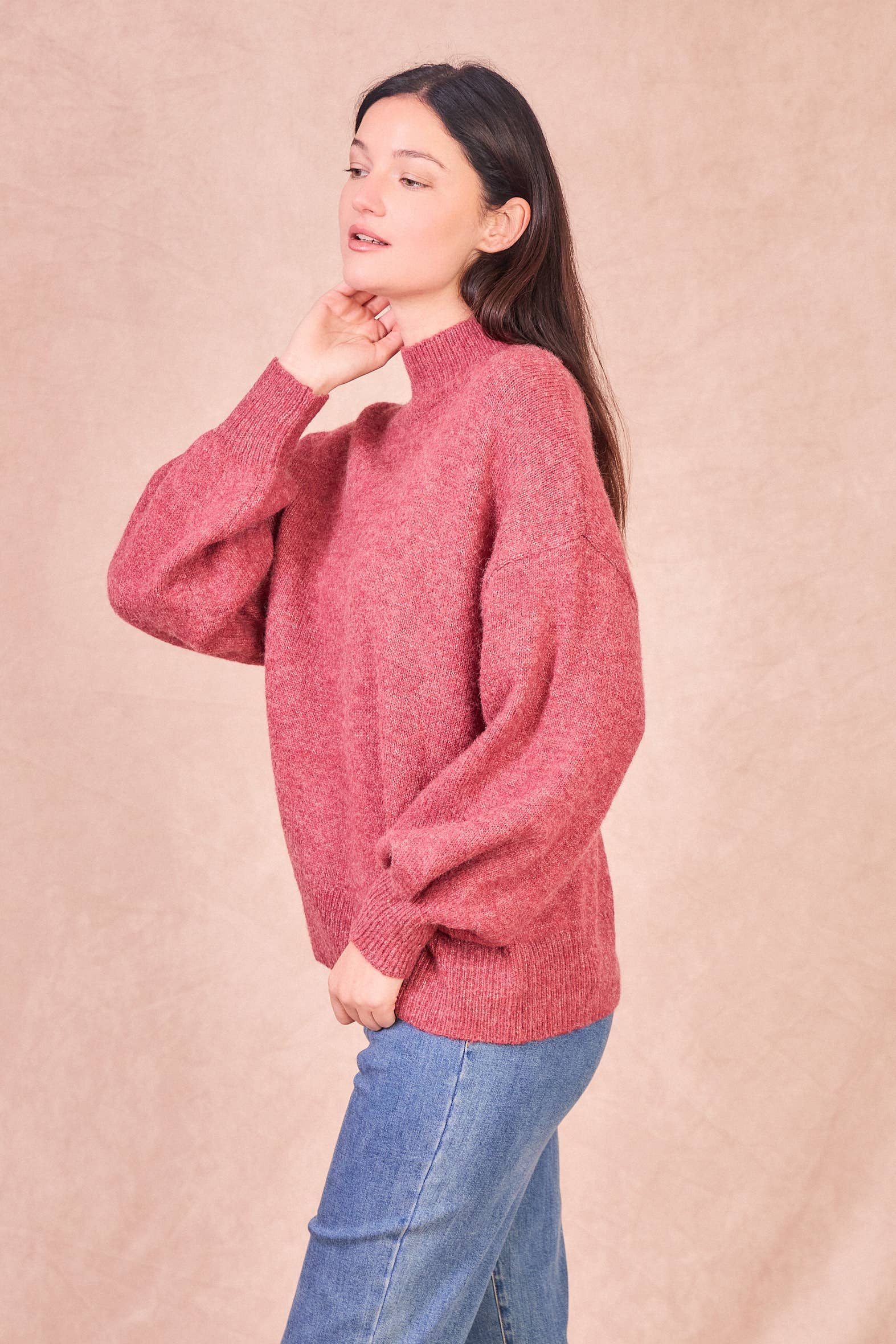 Maglione Manuella morbido con maniche a palloncino e collo alto