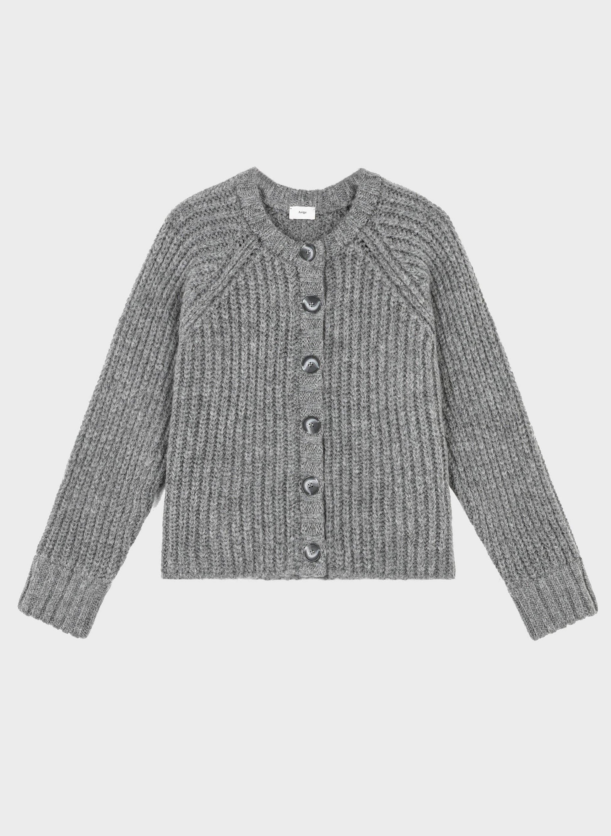 Cardigan in maglia grigia mélange con bottoni