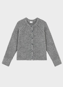 Cardigan in maglia grigia mélange con bottoni