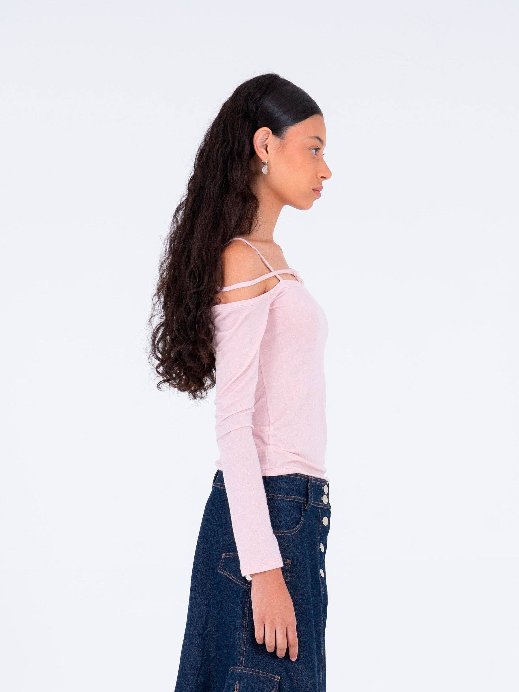 Top Metropolis con scollo off-shoulder e maniche lunghe