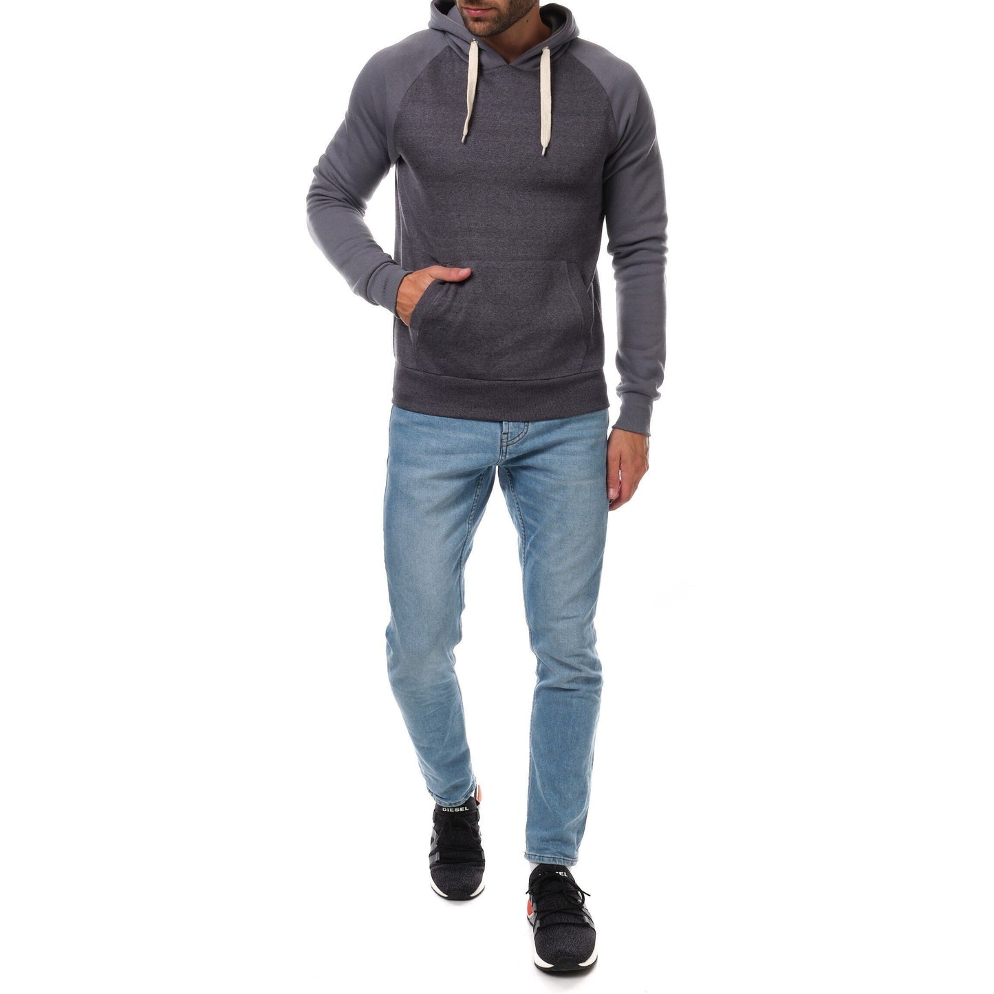 Felpa con cappuccio bicolor grigia da uomo