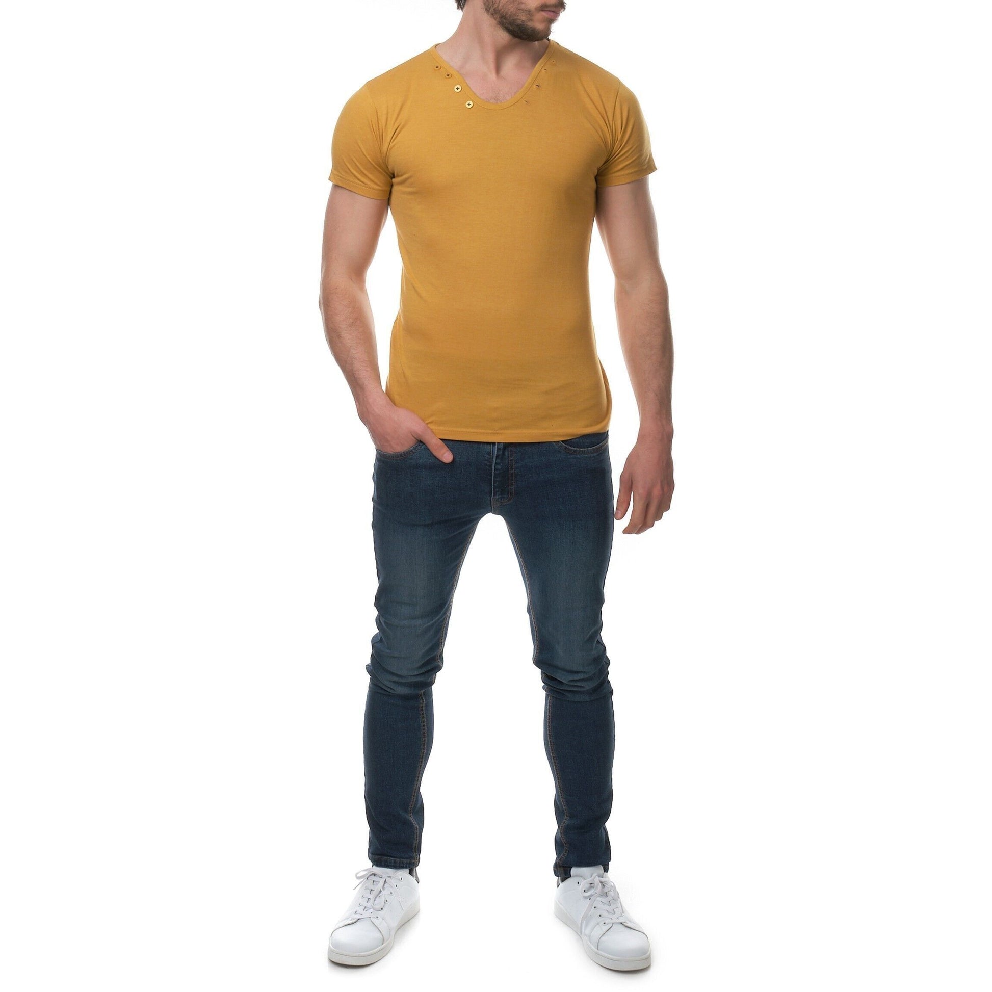 T-shirt uomo in cotone con scollo a goccia e bottoni