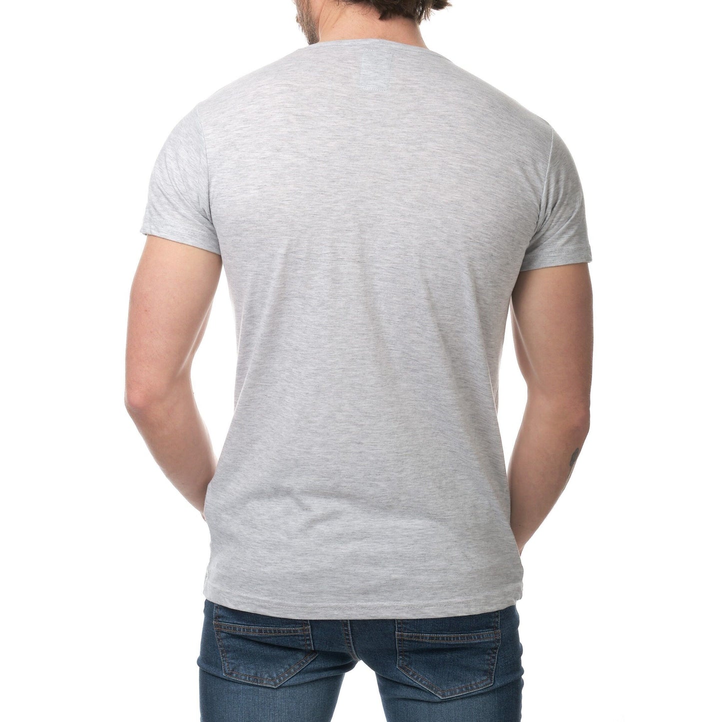 T-shirt uomo grigia in cotone con scollo a goccia e bottoni