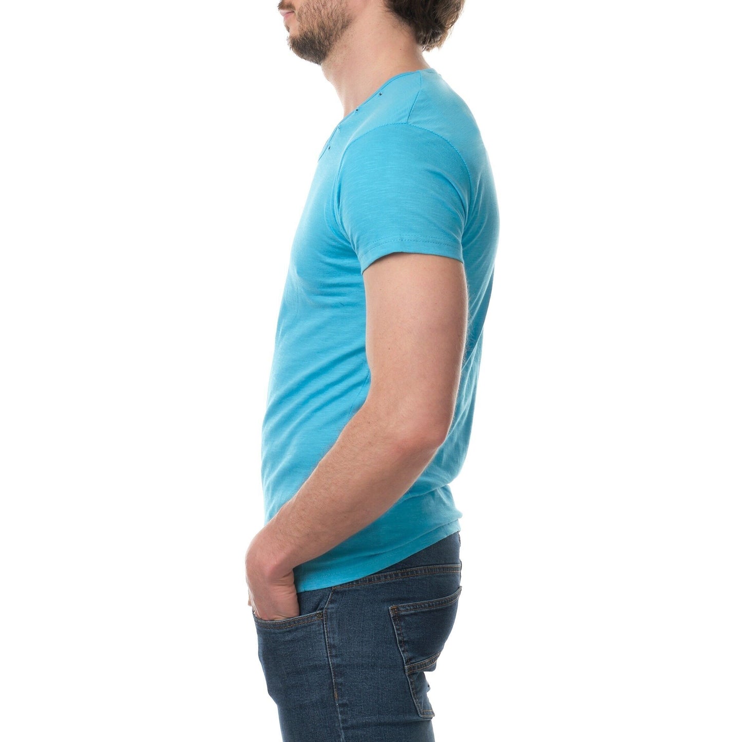 T-shirt Uomo Turchese in Cotone con Bottoni