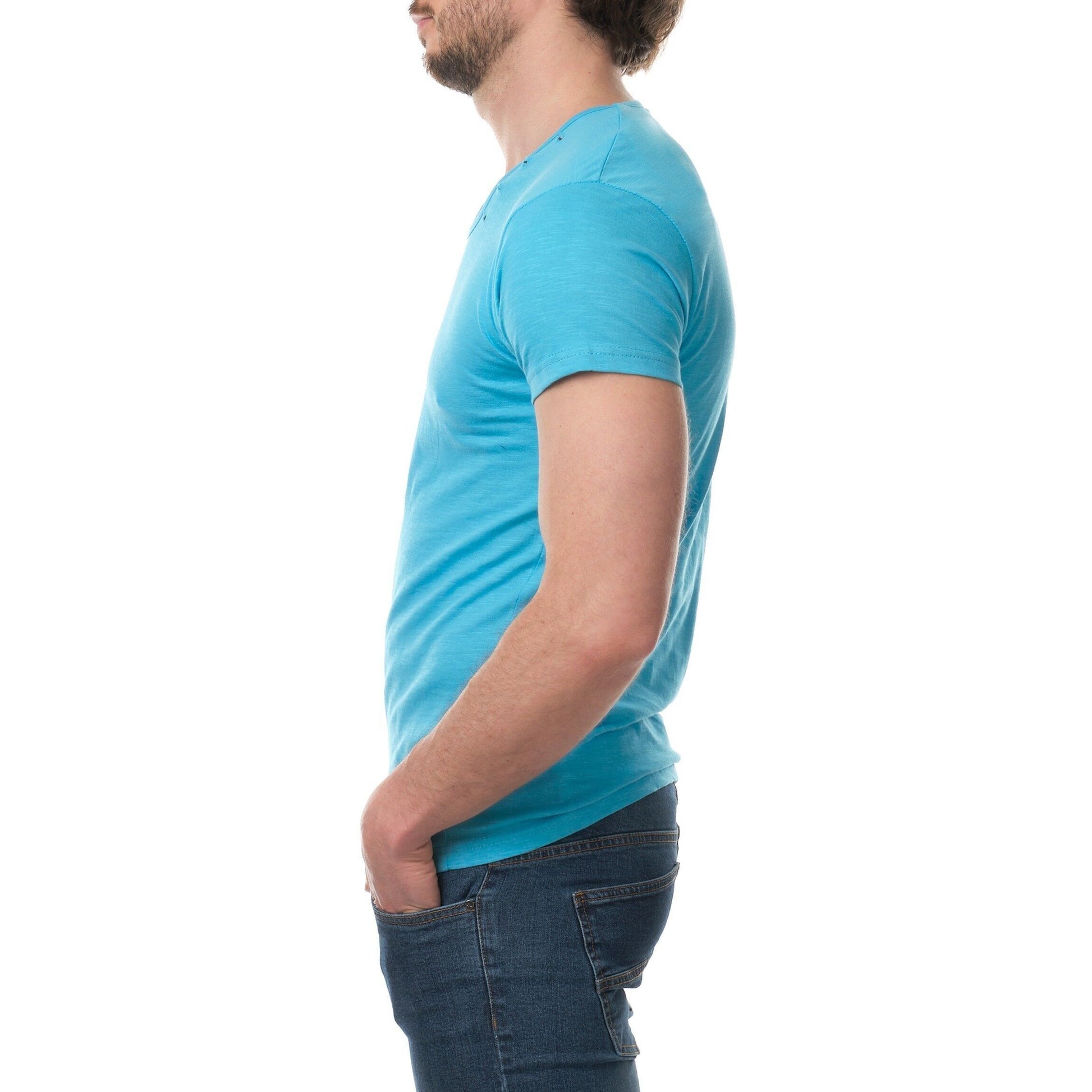 T-shirt Uomo Turchese in Cotone con Bottoni