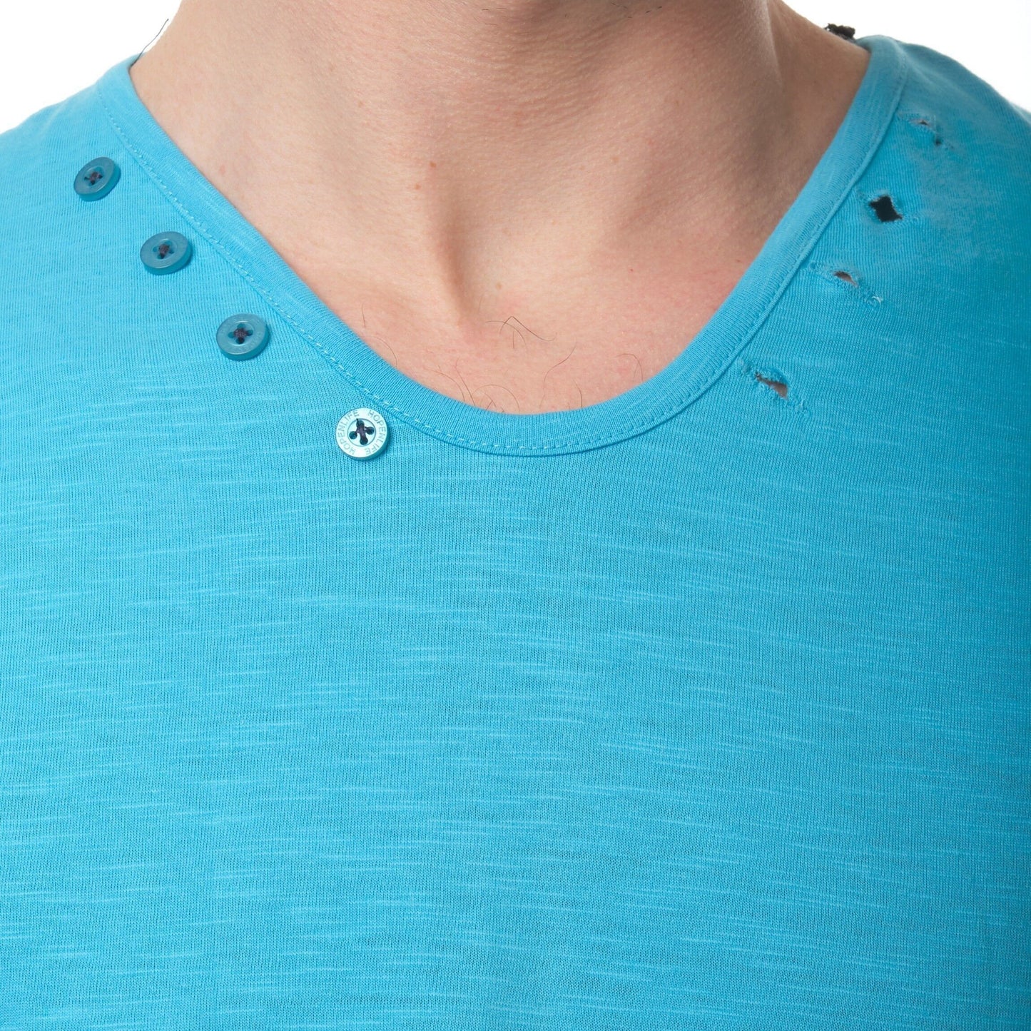 T-shirt Uomo Turchese in Cotone con Bottoni