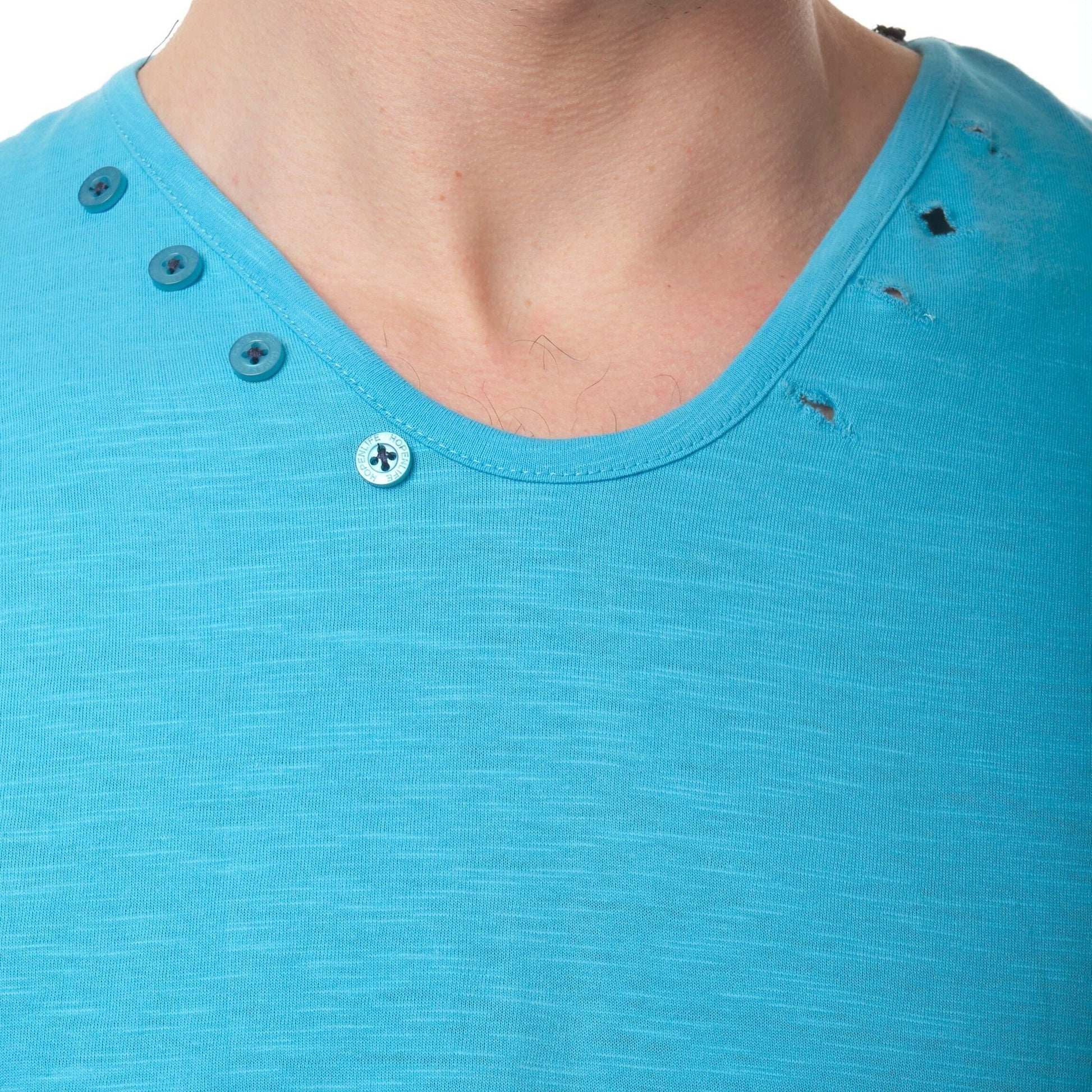 T-shirt Uomo Turchese in Cotone con Bottoni