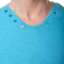 T-shirt Uomo Turchese in Cotone con Bottoni