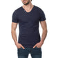 T-shirt uomo blu navy in cotone con scollo a V e bottoni