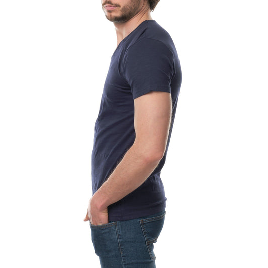 T-shirt uomo blu navy in cotone con scollo a V e bottoni