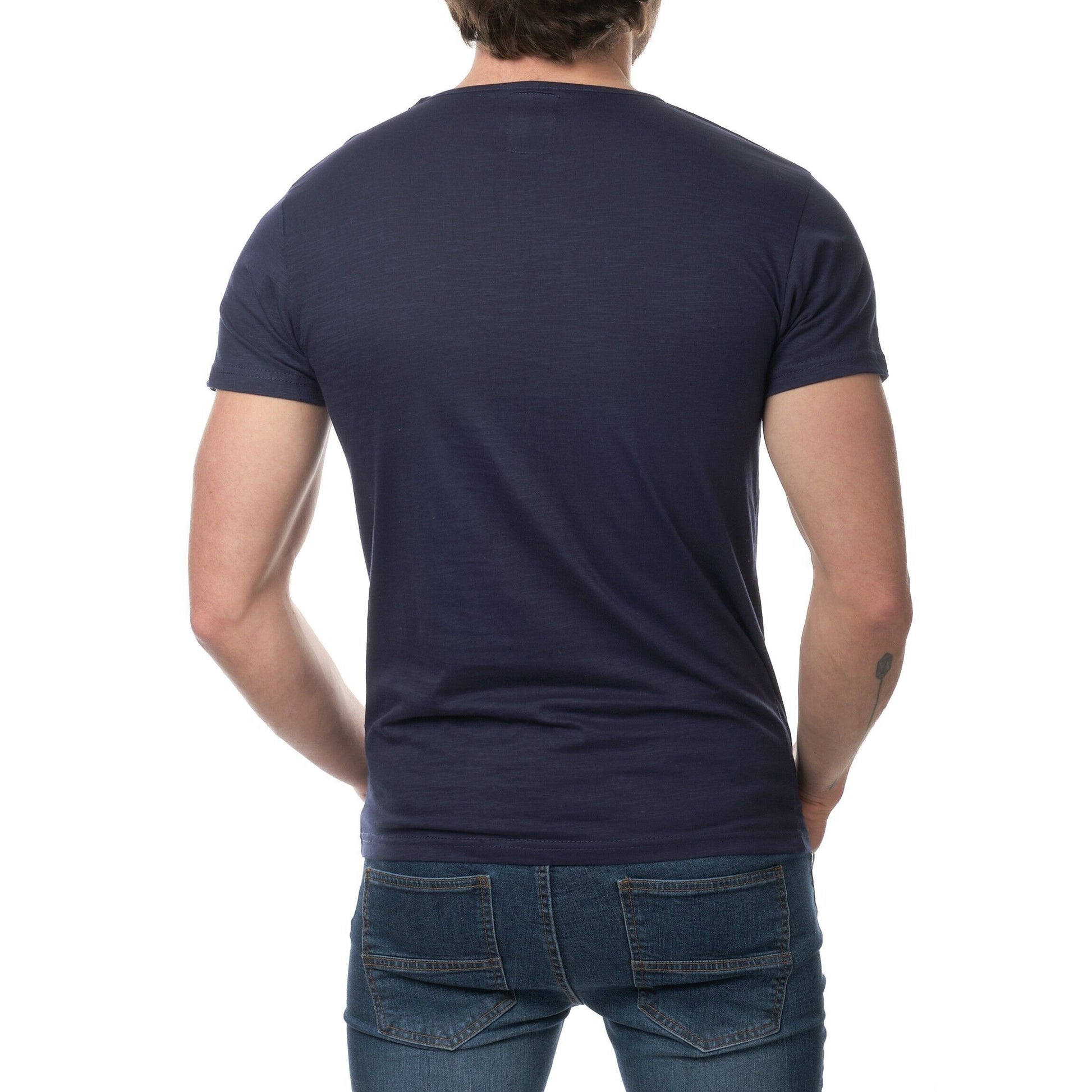 T-shirt uomo blu navy in cotone con scollo a V e bottoni