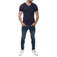 T-shirt uomo blu navy in cotone con scollo a V e bottoni