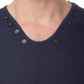 T-shirt uomo blu navy in cotone con scollo a V e bottoni