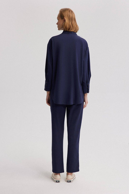 Camicia oversize effetto lino blu navy