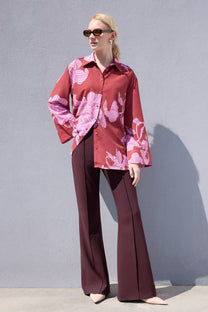 Camicia oversize in satin con stampa floreale