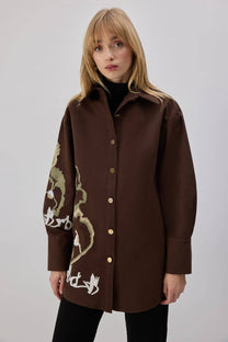Camicia oversize in gabardine ricamata