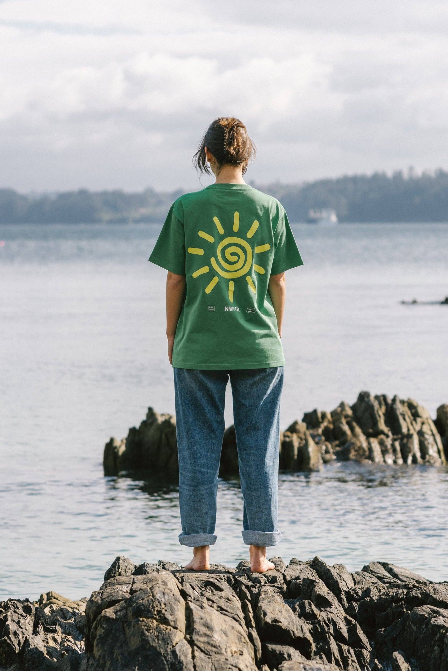 T-shirt Verde Sole con Stampa Sole