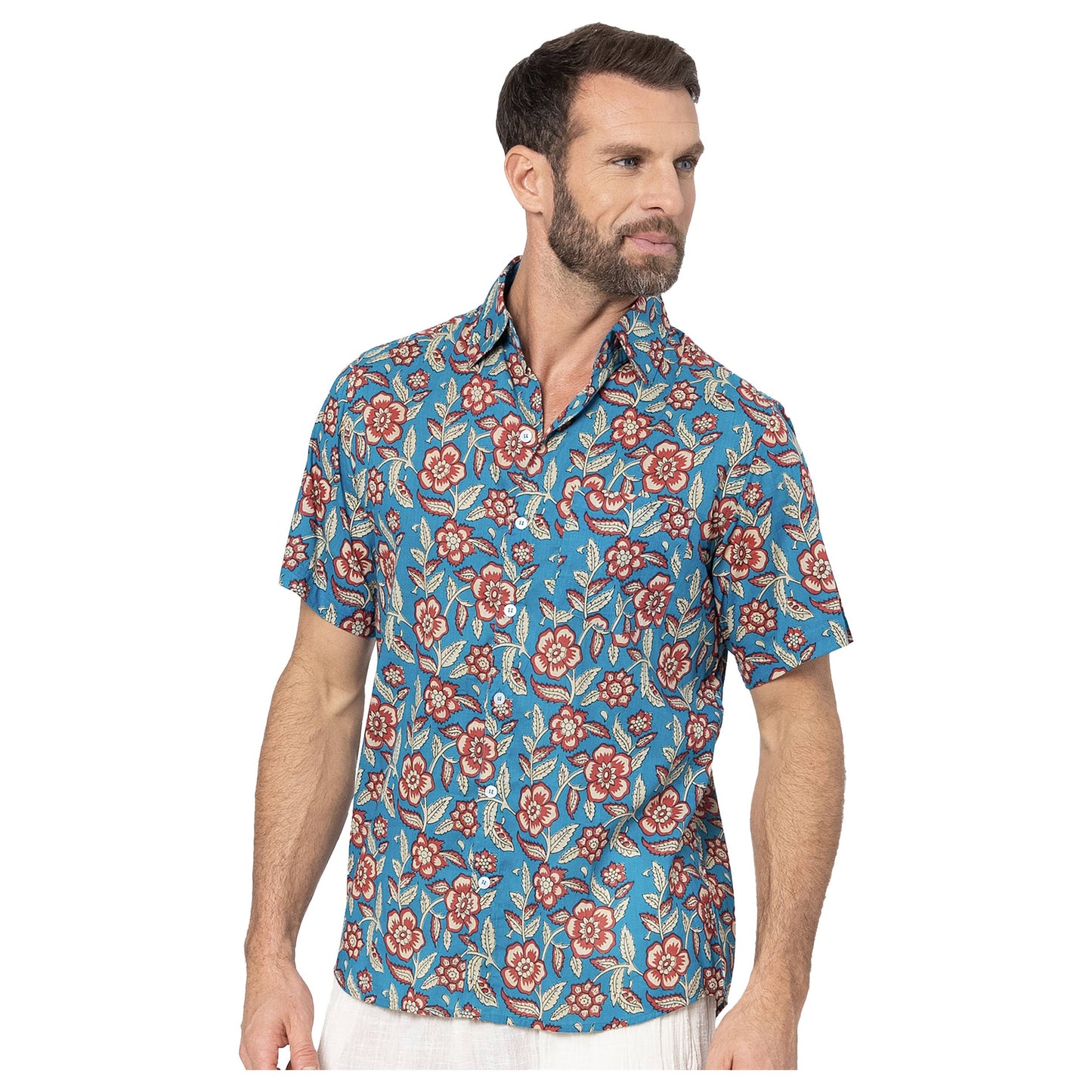Camicia estiva a maniche corte in voile di cotone con stampa floreale