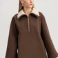 Felpa lunga con collo in eco-pelliccia e zip