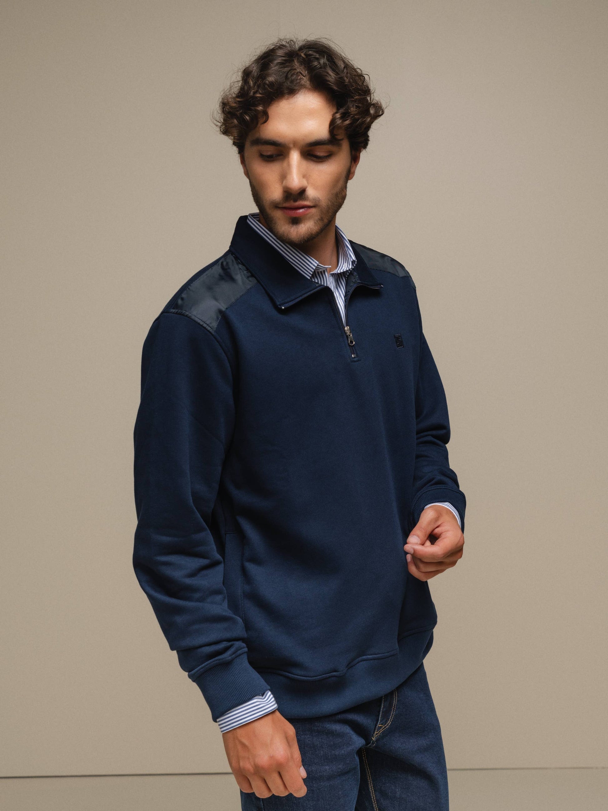 Polo da uomo con mezza zip in cotone e poliestere